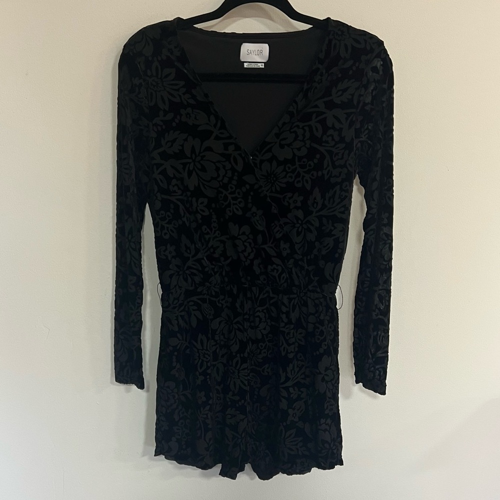 Sailor x Anthropologie Black Velvet Burnout Romper - Picture 2 of 12